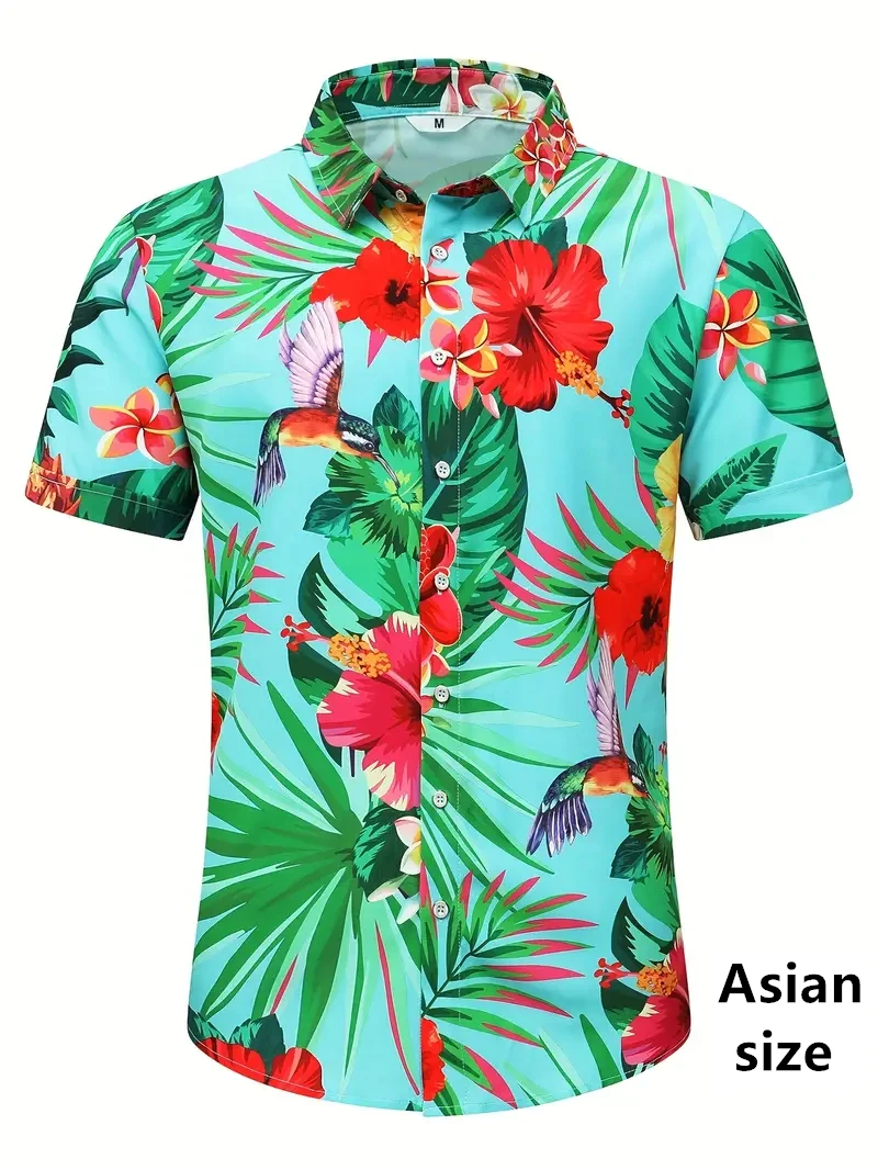 2025 novo vintage elegante camisas havaianas masculinas na moda 3d flor tropical planta impressa manga curta topos feminino blusa de férias