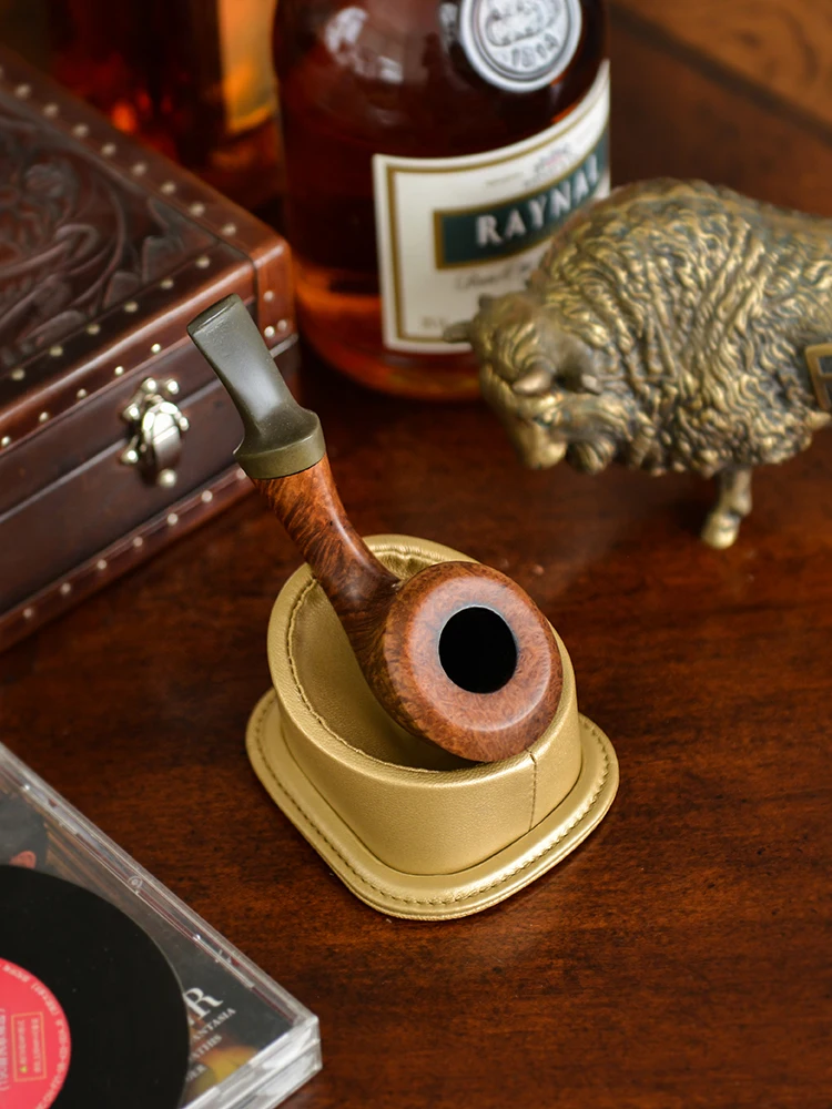 

ONE LEATHER Gold Ingot Pipe Holder Italian Sheepskin Pipe Storage Rack Creative Design