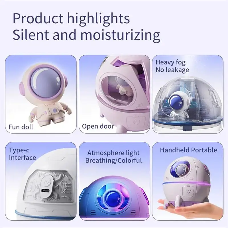 HJogar Colorful Astronaut Aromatherapy Machine Home Dormitory Car Bedroom Desktop Small Portable Silent Night Light Humidifier