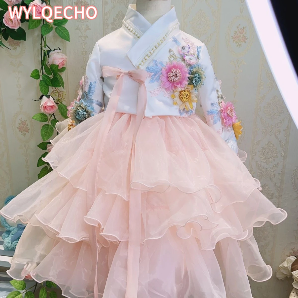 

Children's Hanbok Girls Traditional Embroidery Korea 100-130CM Baby Hanbok Dress