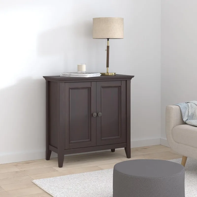 SIMPLIHOME Amherst SOLID WOOD Wide Transitional Low Storage Cabinet  for the Living Room, Entryway and Family Room