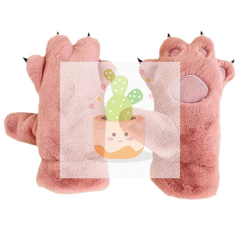 قفازات نسائية الدب النخيل باو الحيوانات أفخم مخلب قفاز الشتاء رقيق القط باو قفازات كاملة الأصابع الدفء جميل لينة فروي القفازات