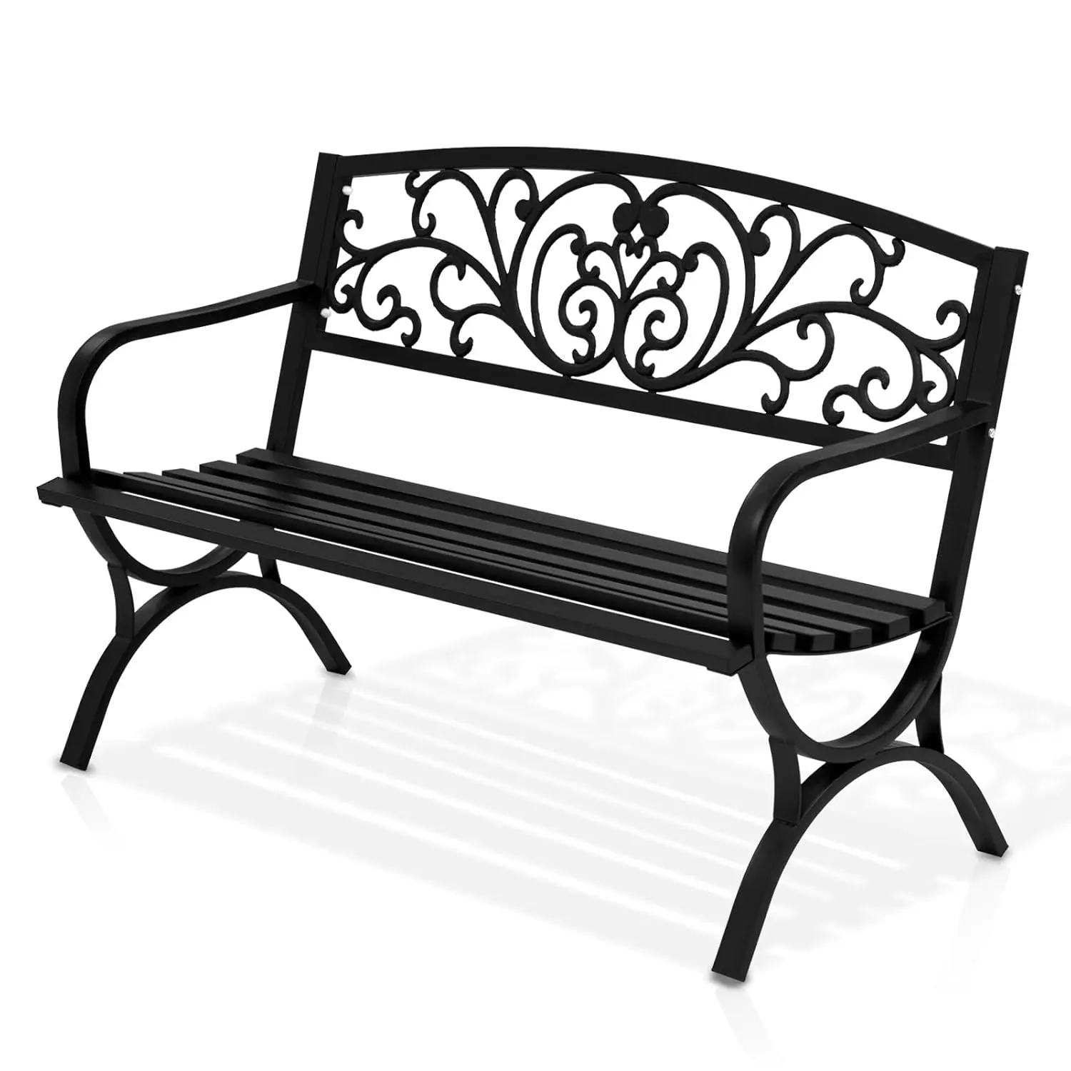

50" Outdoor Bench Garden Bench with Floral Pattern Steel Metal Frame Park Bench Cast Iron Backrest Armrests for, Customized