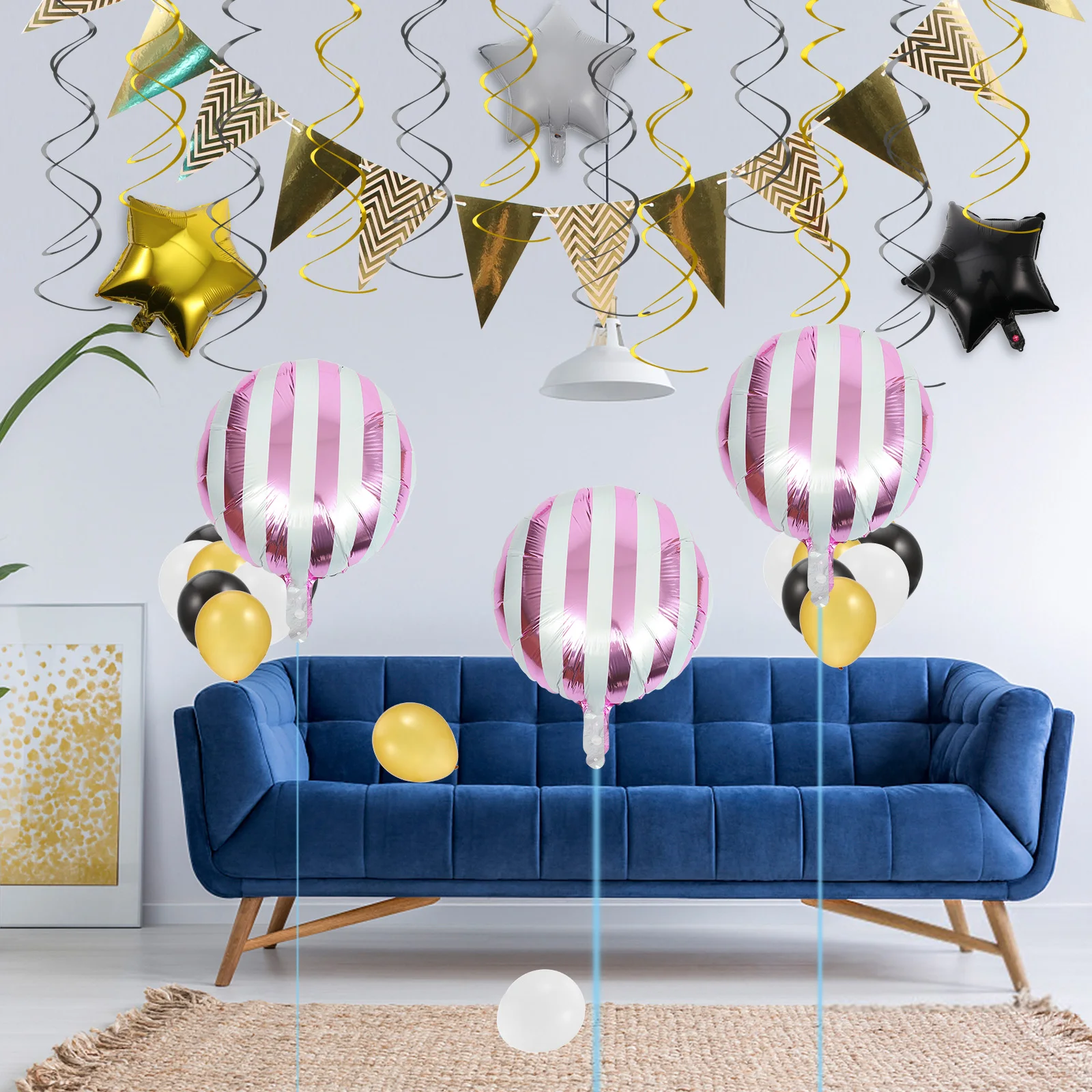 

10Pcs Round Striped Balloons Wear Resistant Party Favors Decorations Round Striped Balloon Aluminum Film Balloon