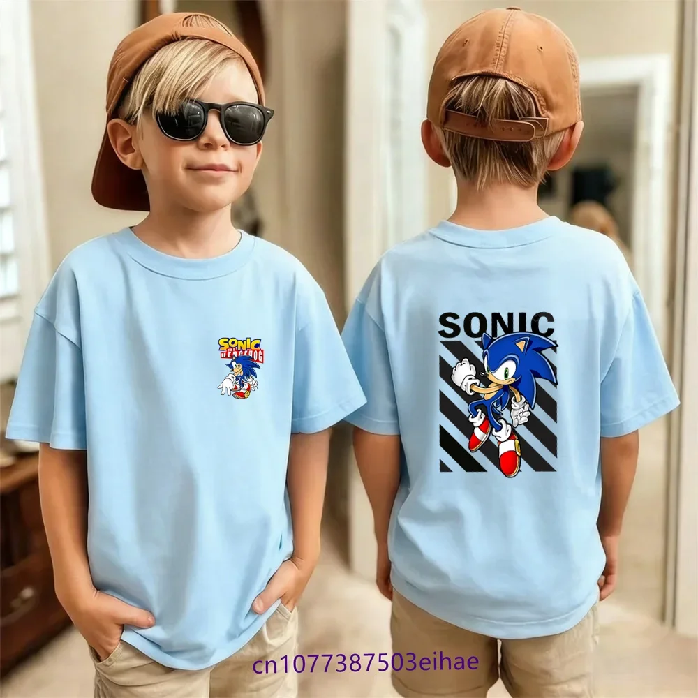 

Детские топы с короткими рукавами Sonic The Hedgehog, дышащая хлопковая повседневная спортивная футболка, модная детская повседневная одежда с мультяшным принтом