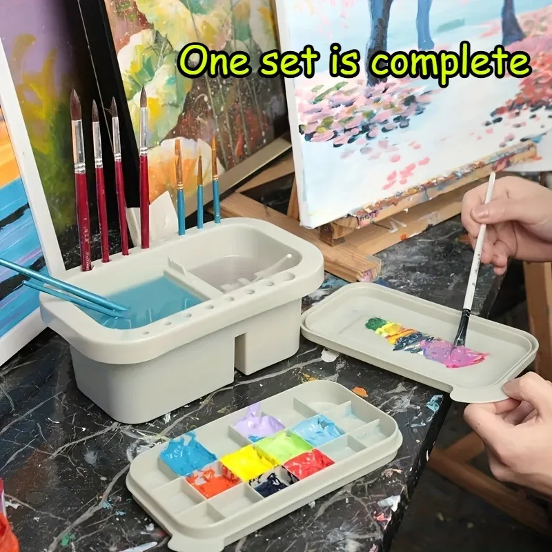 

Набор 3-в-1: пластиковое ведро для смывки кистей цвета каменного серого, с держателем для кистей и крышкой-палитрой, многофункциональный таз для красок