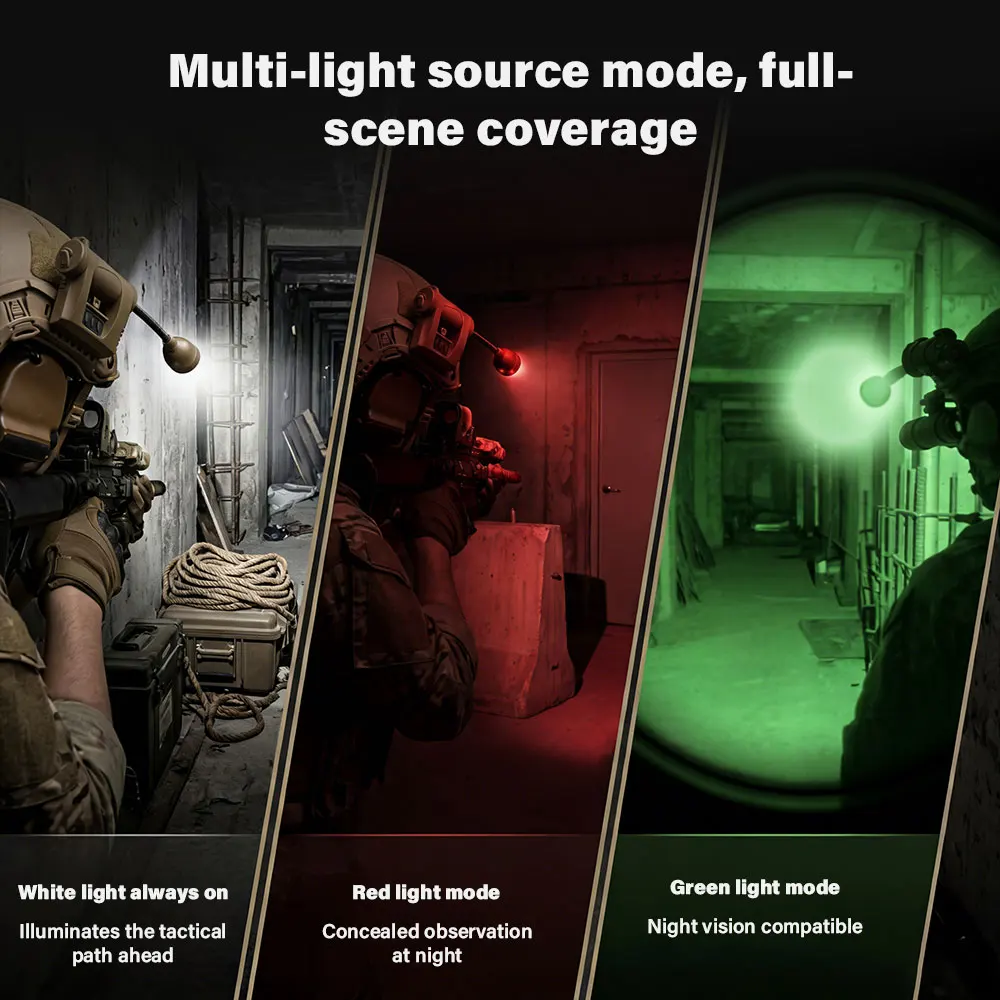 Taktische Helmleuchte, 3 Modi, LED-Taschenlampe, Helmlampe für Outdoor-Nachtbeleuchtung, Laser, Jagd, Militär, Radfahren, Angeln – Detail 28