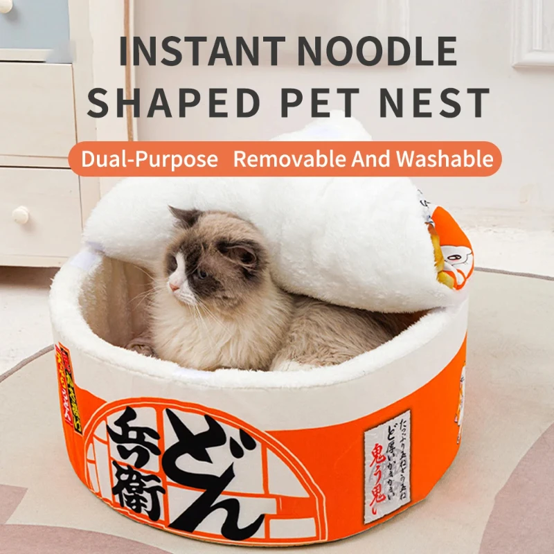 Casa para perros y gatos, perrera súper grande con fideos instantáneos, camas cálidas para perros y gatos, cojín, taza Udon, cama para mascotas con fideos, nido acogedor, sofá para mascotas