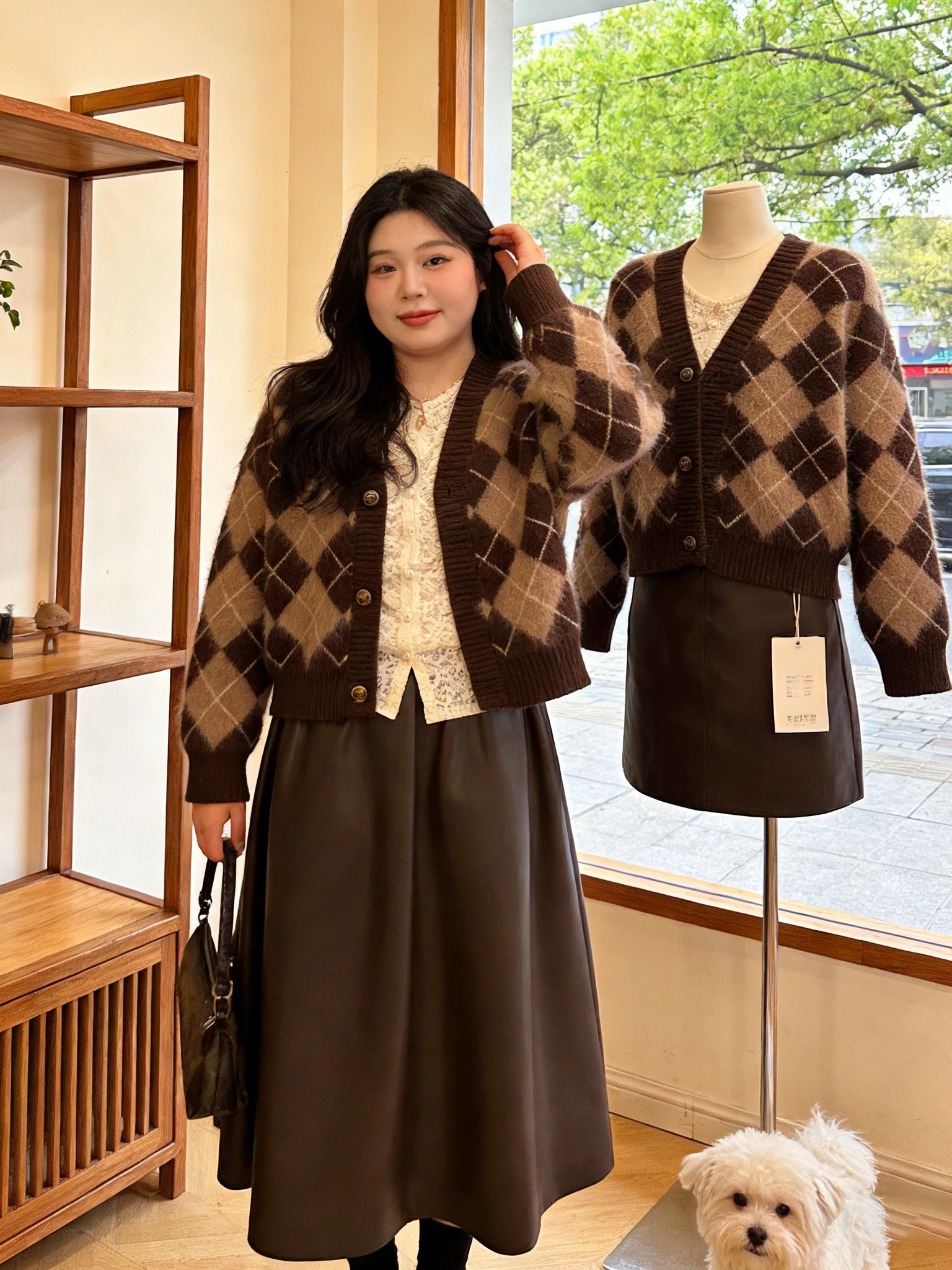 

Spring New Arrival Women's High Waist Long Sleeve V-Neck Sweater And Color Block Skirt Fashionable Versatile Two-Piece Set