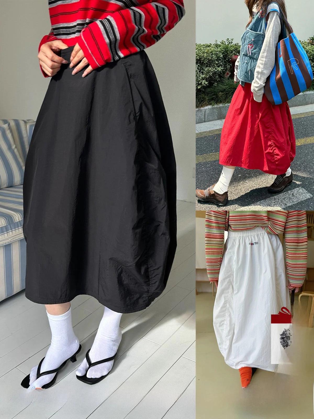 

Brand Simple Lantern Skirt Buy Hand Store Women's Casual Nylon Loose Fit mid Waist Lantern Skirt No Direction