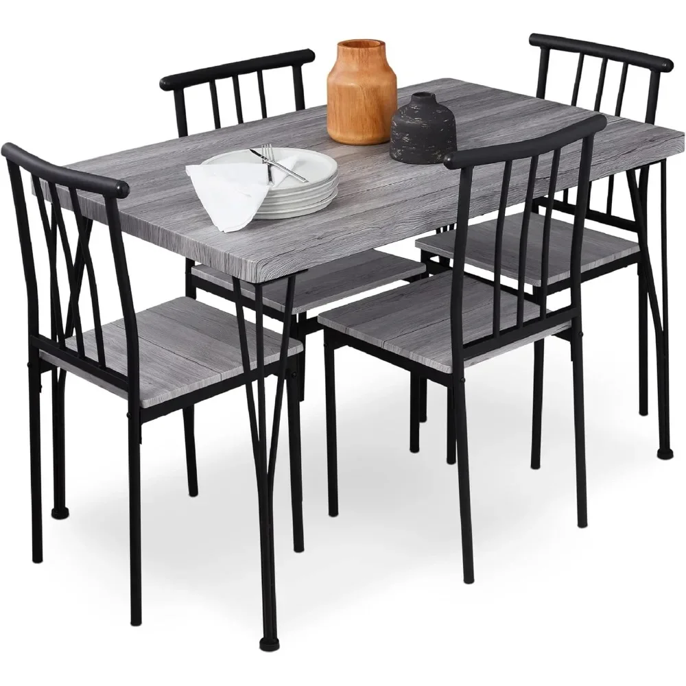 

5-Piece Metal & Wood Modern Rectangular Dining Table Set for Kitchen, Dining Room Use Solution