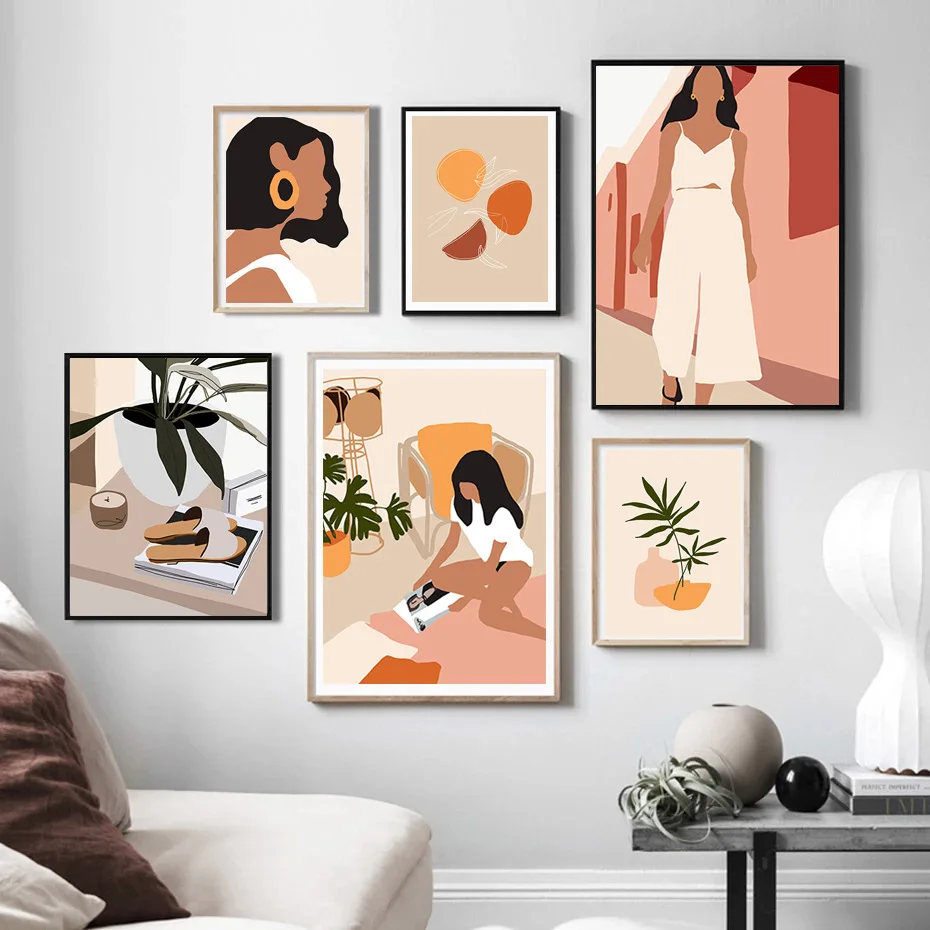 French Fashion Art Morandi Abstract Geometry Woman Unframed Canvas Painting Posters For Living Room Bedroom Home Wall Art Decor