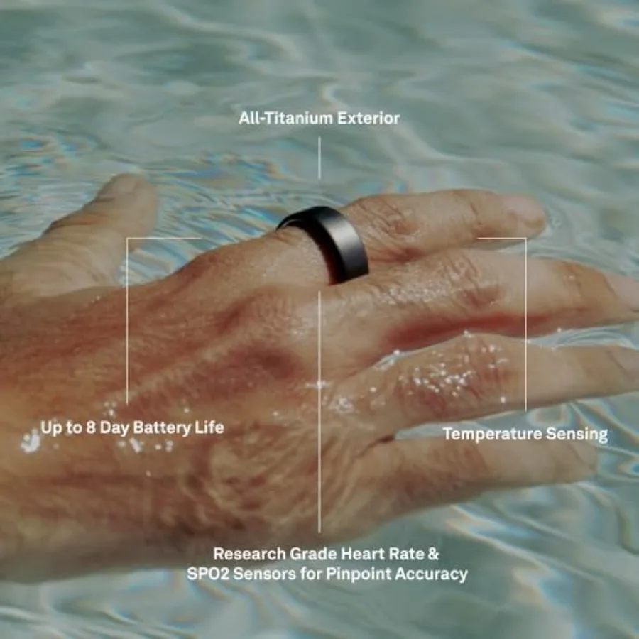 Anello Smart Ring 4 - Misura 8 - Monitoraggio Sonno, Attività, Salute Femminile, Consigli AI, Fino a 8 Giorni di Autonomia, App, Android e iOS