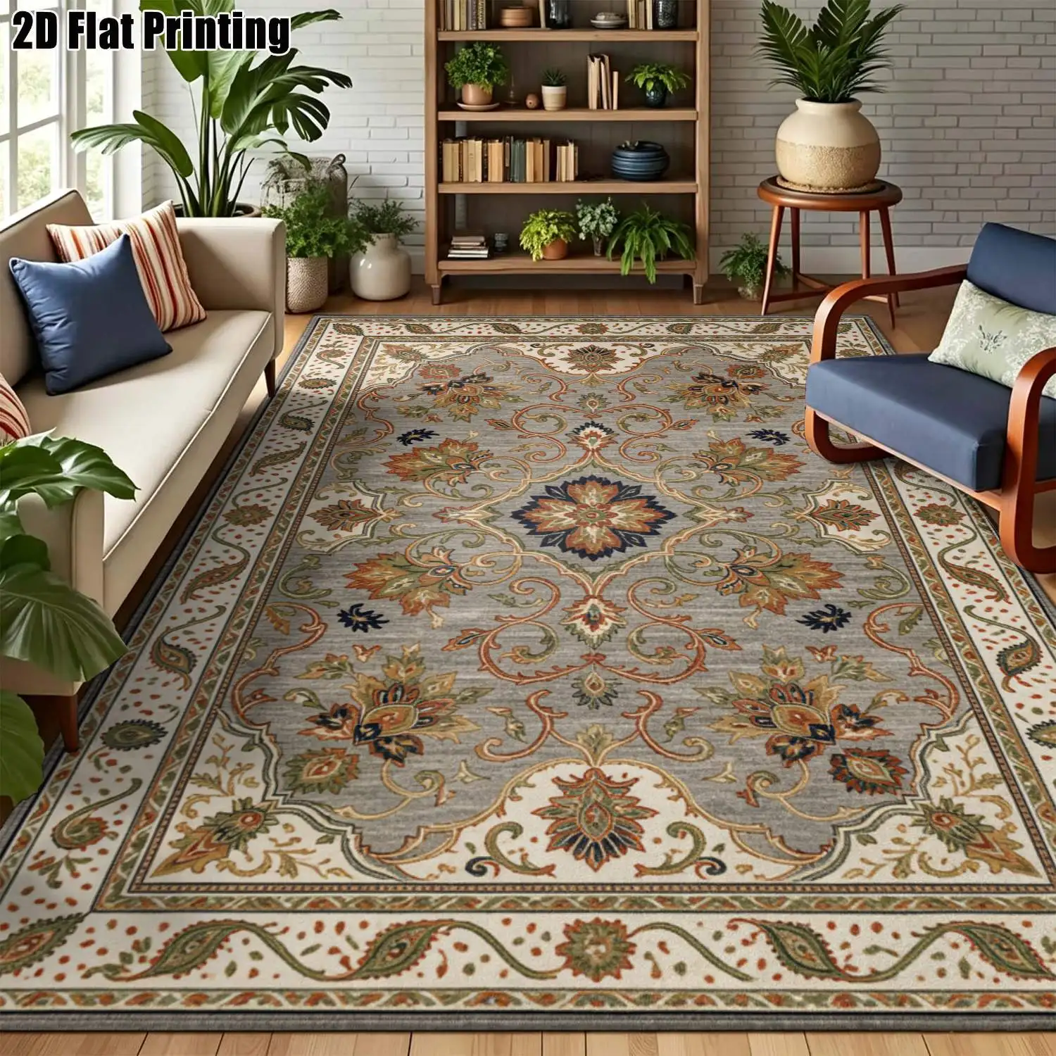 1Pc 2D Printed Carpet: Retro Color-Blocked European Floral Patterns, Perfect for Retro Decor, Available in Multiple Sizes, Machine Washable, Suitable for Multi-Scene Use