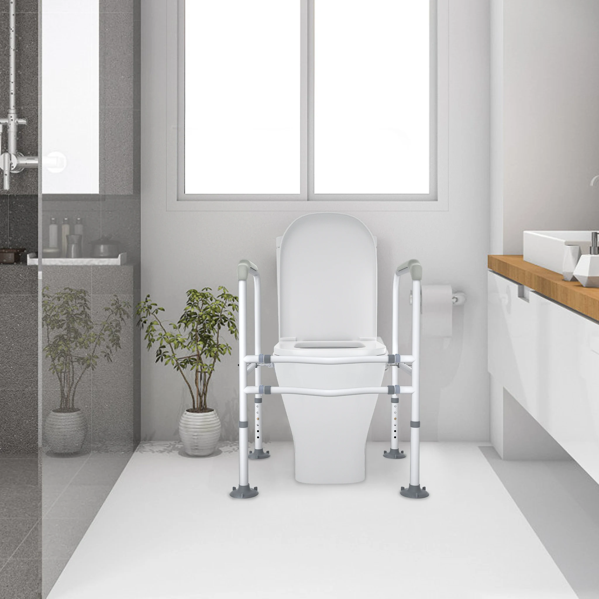 Soporte para Inodoro sin Taladro con Asideros y Altura Regulable