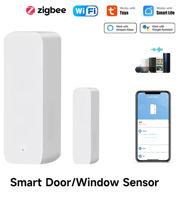 

Датчик открытия двери/окна Tuya WiFi/Zigbee, беспроводной детектор для умного дома, управление через приложение Smart Life, совместимость с Alexa и Google