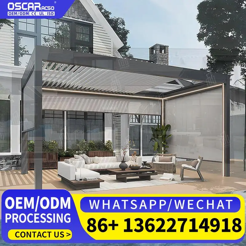Waterproof Electric Bioclimatic Louvered Aluminum Canopy Panel Slats for Building Deck Villa Roof in Outdoor Scenarios pergolas