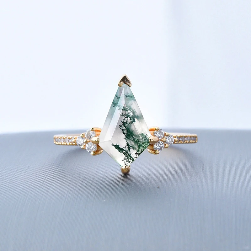 

Женское серебряное кольцо с натуральным моховым агатом 925 пробы, кластер циркона, кольца полувечности, обещание, обручальное кольцо, подарки на годовщину