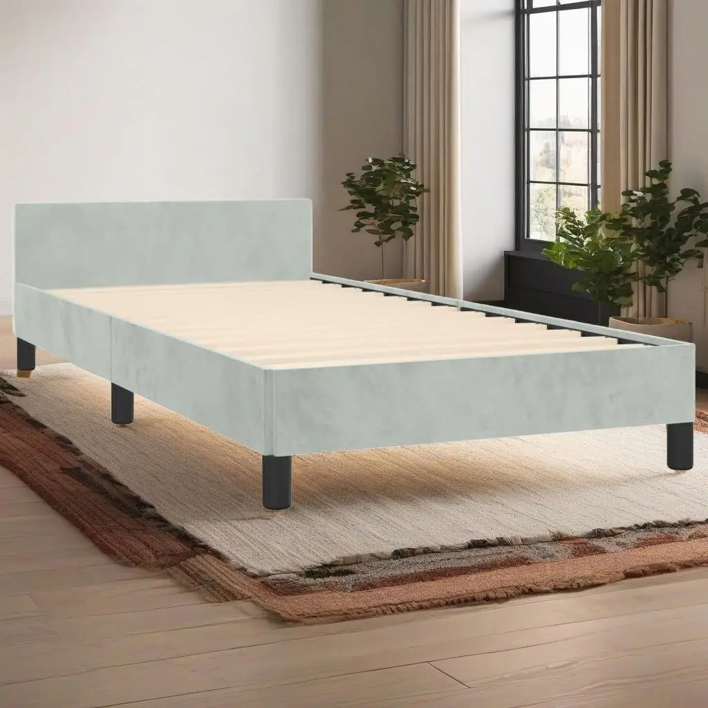 Light Gray Twin XL Velvet Bed Frame - No Mattress Included, Stylish & Modern Design