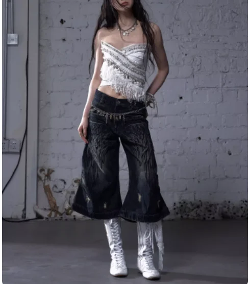 Spring Summer Sexy Vacation Heavy Industry Tassel Irregular Short Top Fashion Girl Elegant V-neck Slim Versatile Strapless Tops