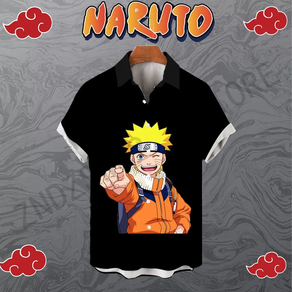 Naruto Shirts for Men Beach Style Men's Shirt Clothing Y2k Oversized Streetwear Short Sleeve Fashion Anime 5XL Seaside Trip 2023