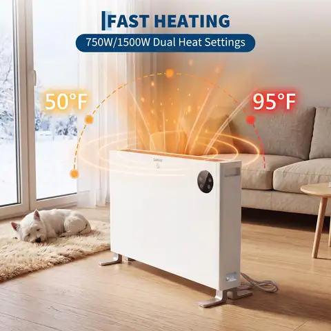 1500W Convection Space Heater With Remote, Portable Electric Panel Heater, 24H Timer, 2 Heat Settings, Overheat Protection For Home Use