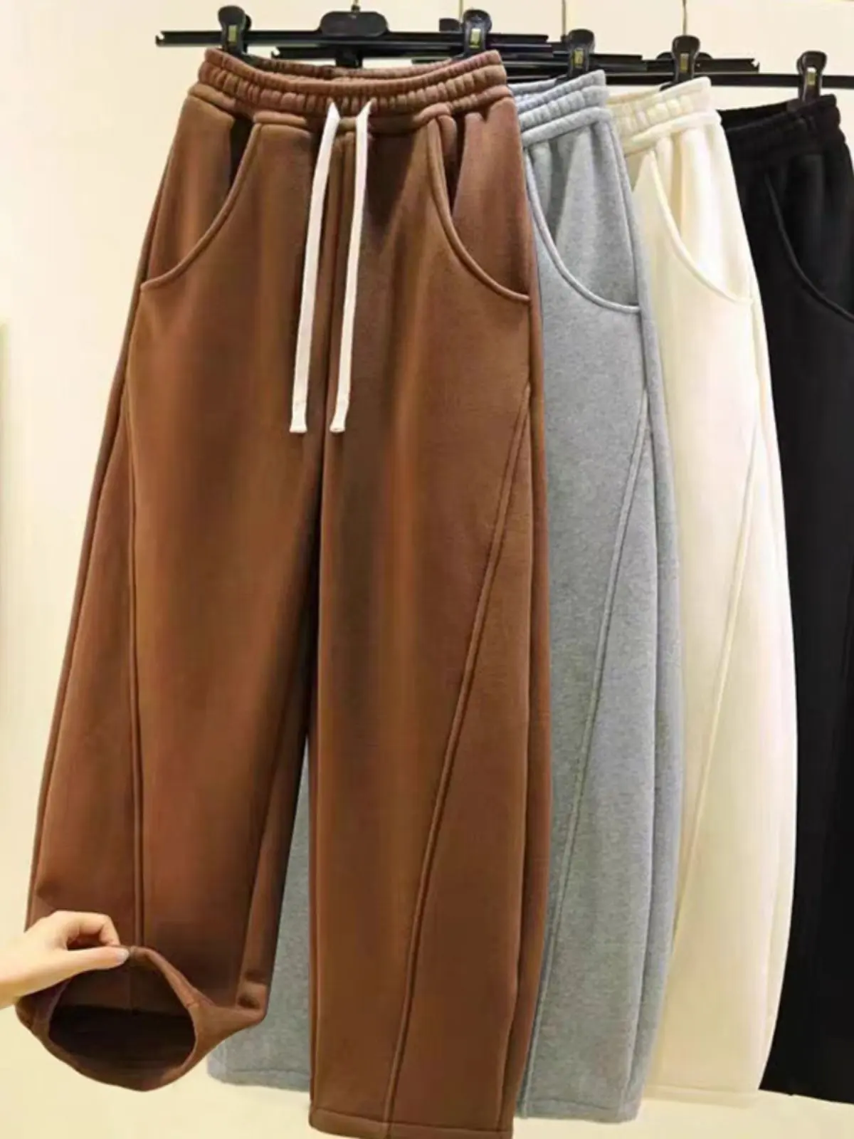 

Casual High Waist Straight Leg Color Women's plus Size Winter Banana Pants Drawstring Trousers Ladies Fashion