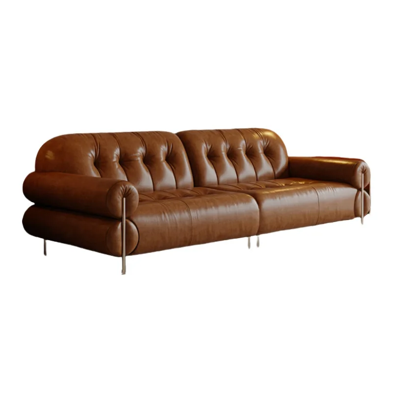 

Brown sugar cloud sofa leather small apartment retro living room big seat deep straight row