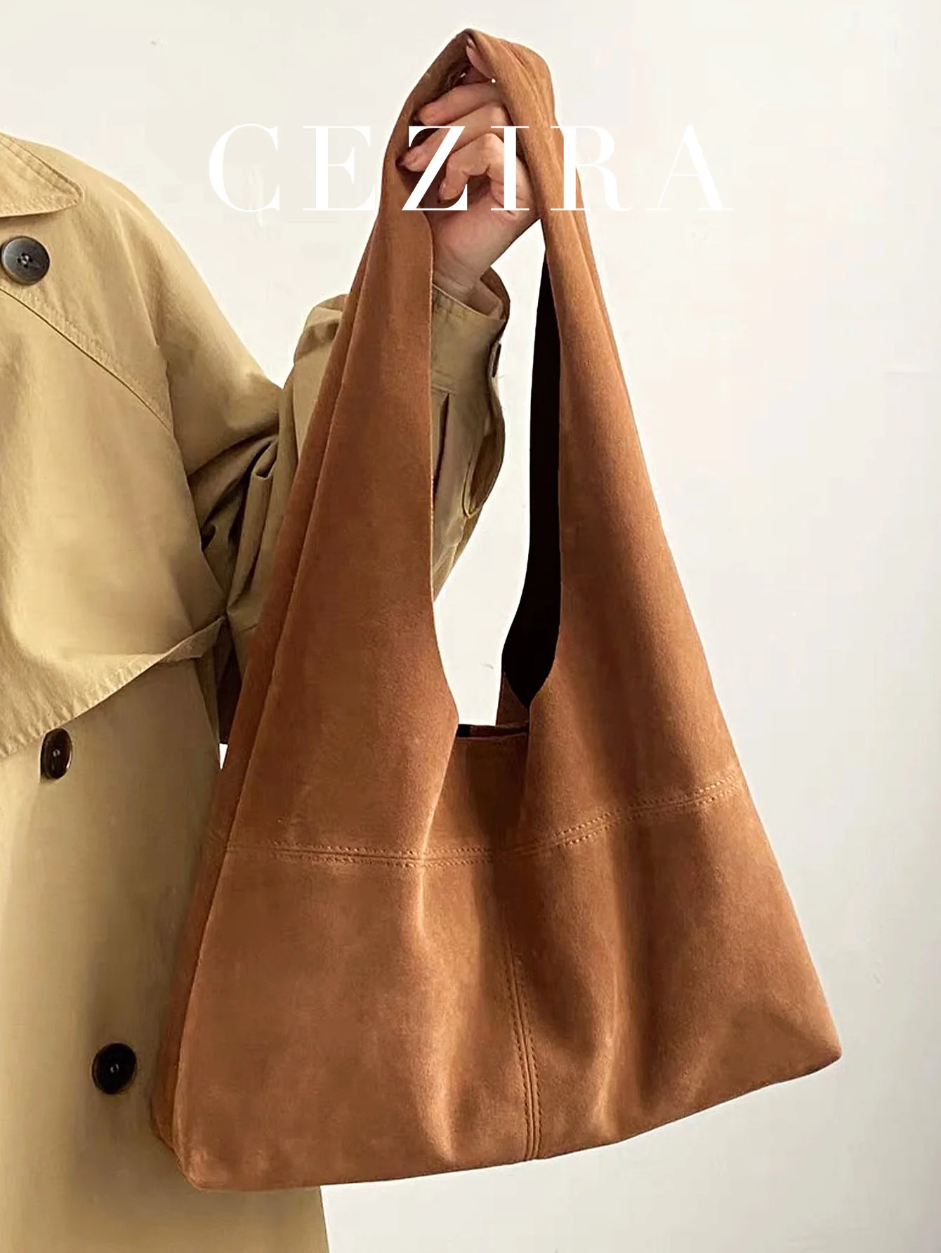 CEZIRA Maillard Color Series Women's Casual Hobo Soft Faux Suede Fabric Large Capacity Magnet Closure Slouchy Shoulder Bag Daily