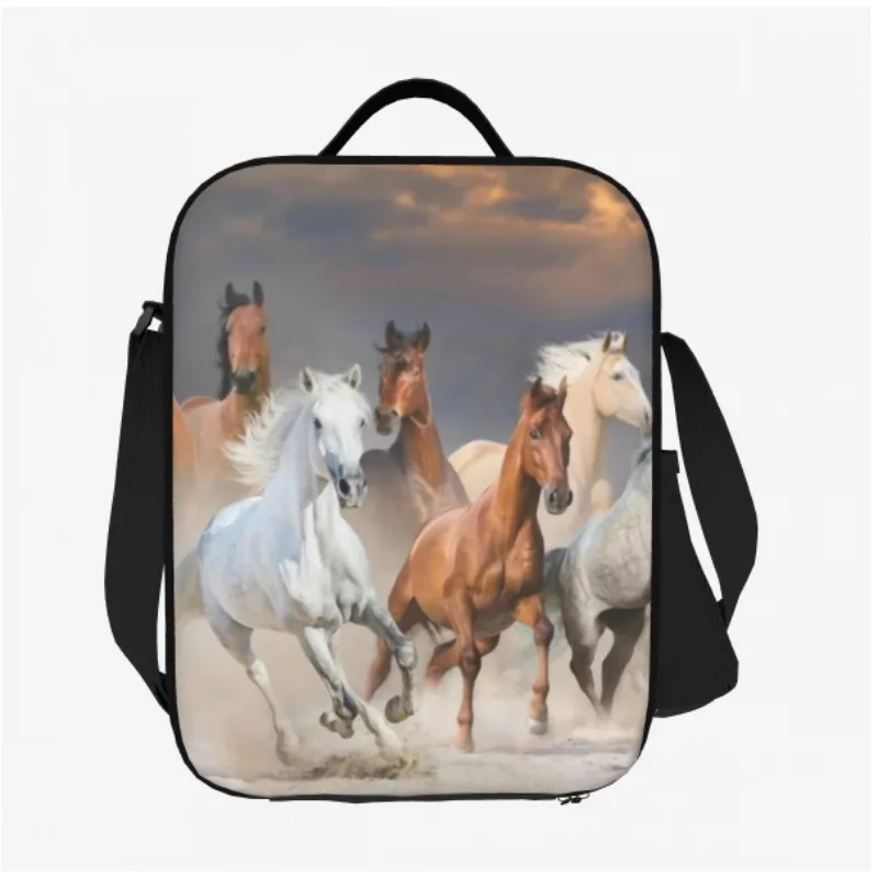 

Horse Lunch Box Kids Cooler Insulated Bag 3D Animal Horses Print Cooler Bag Tote Strap Zipper Handbag Waterproof Picnic Meal