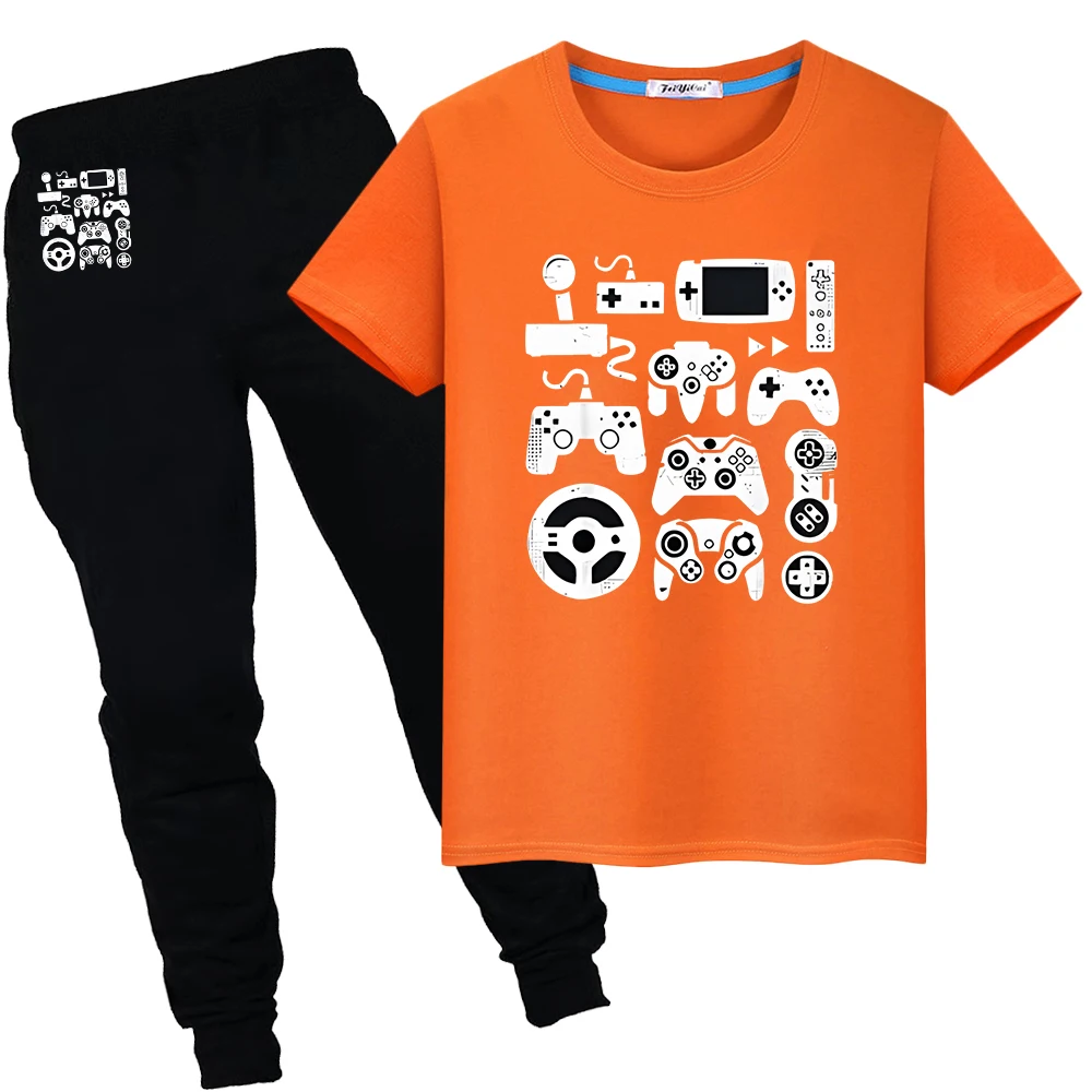 Summer Sports Sets gamepad printing 100%Cotton Kawaii T-shirts Tops+pant Cute Short TShirts y2k child Day gift Boy girls clothes