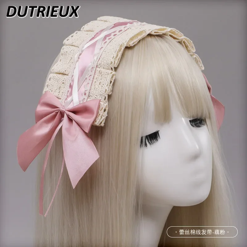 Cute Girl Japanese Style Lolita Maid Headband Cosplay Bow Lace Contrast Versatile Sweet Headwear Kawaii Hair Accessories