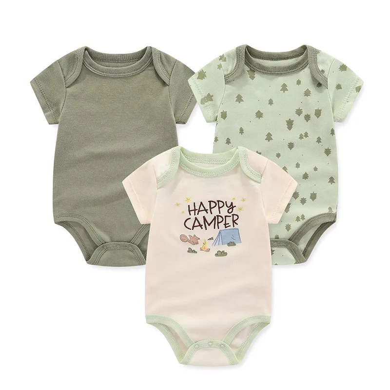 Newborn Bodysuits 3Pieces Cotton Print Cartoon Baby Boy Clothes Unisex 0-12M Baby Girl Clothes Summer Short Sleeve Bebes