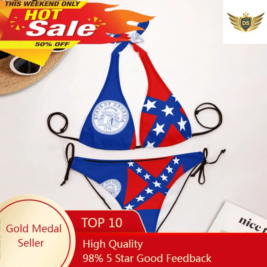 

Sexy Bikini Women Swimsuit Push-up Two Piece Swimwear Flag Of Georgia State 1956 USA Bathing Suit Beachwear Brazilian