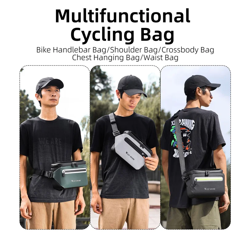 WEST BIKING Waterproof Bike Phone Handlebar Bag Adjustable Touch Screen Support Bicycle Front Bag Quick Release Handle Extension