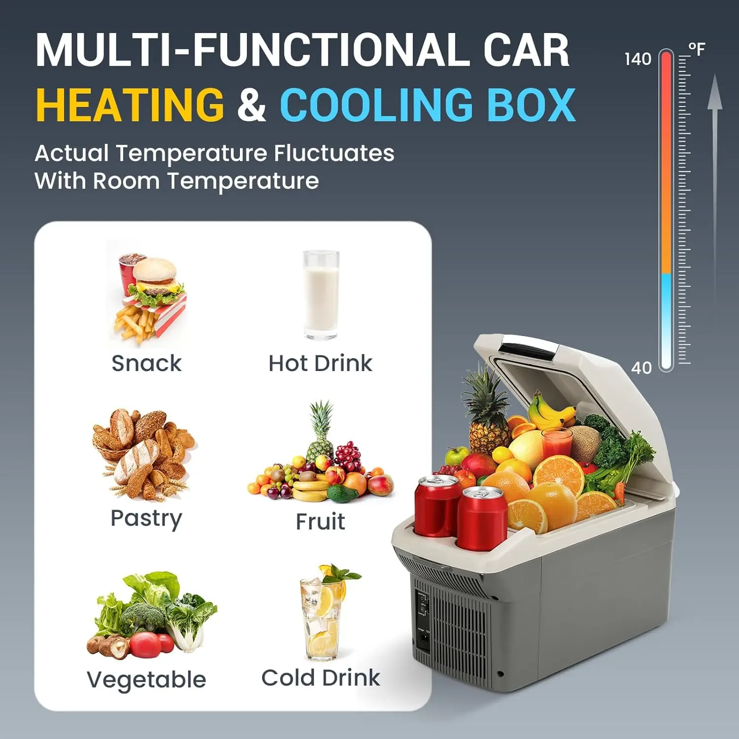 Refrigerator Cooler/Warmer 8 Quart (9L) 40℉~140℉,12 Volt DC &110V AC, Electric Car Fridge Portable Compact Camping Cooler Thermo