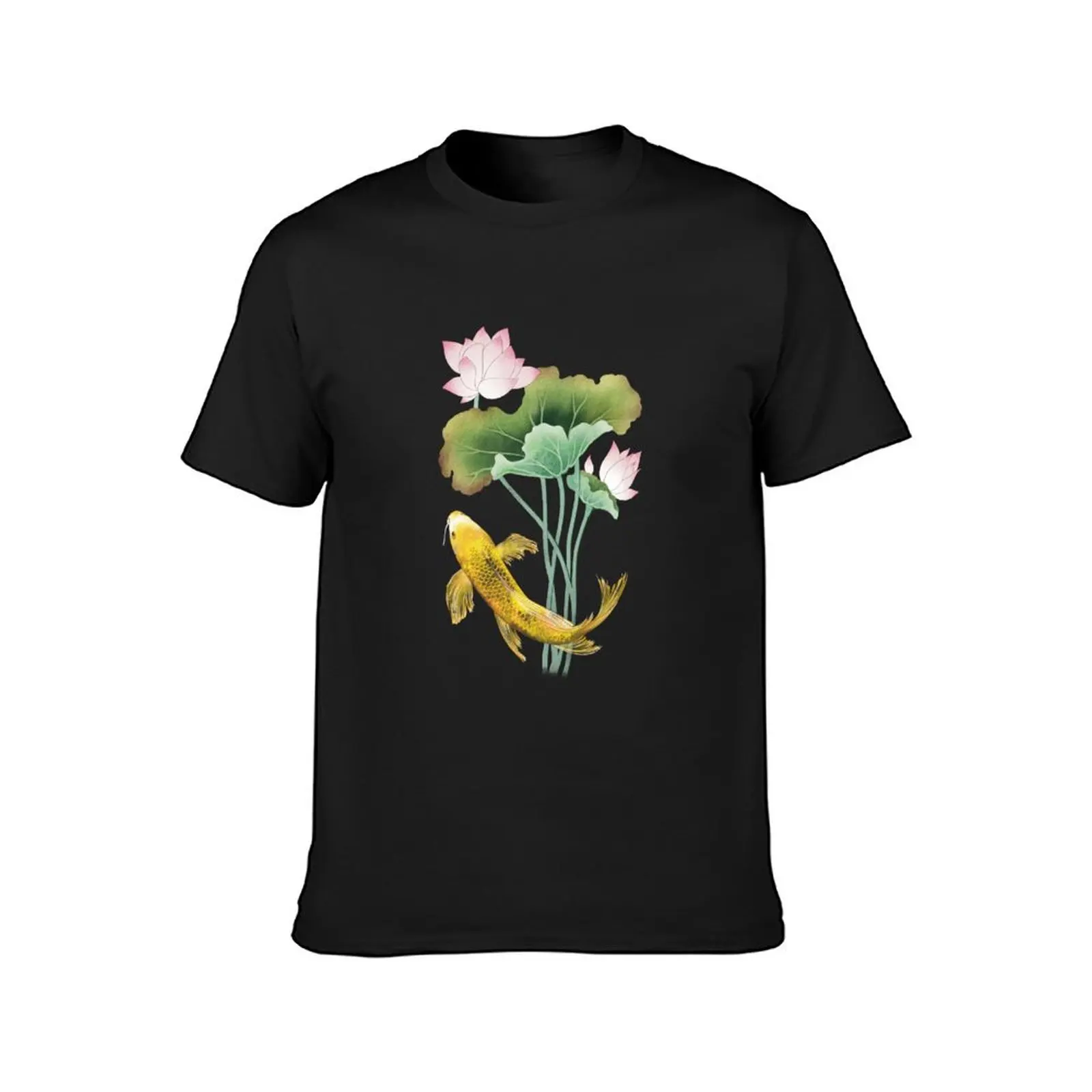 Golden carp and Lotus T-Shirt boys whites cute tops quick drying Men's cotton t-shirt