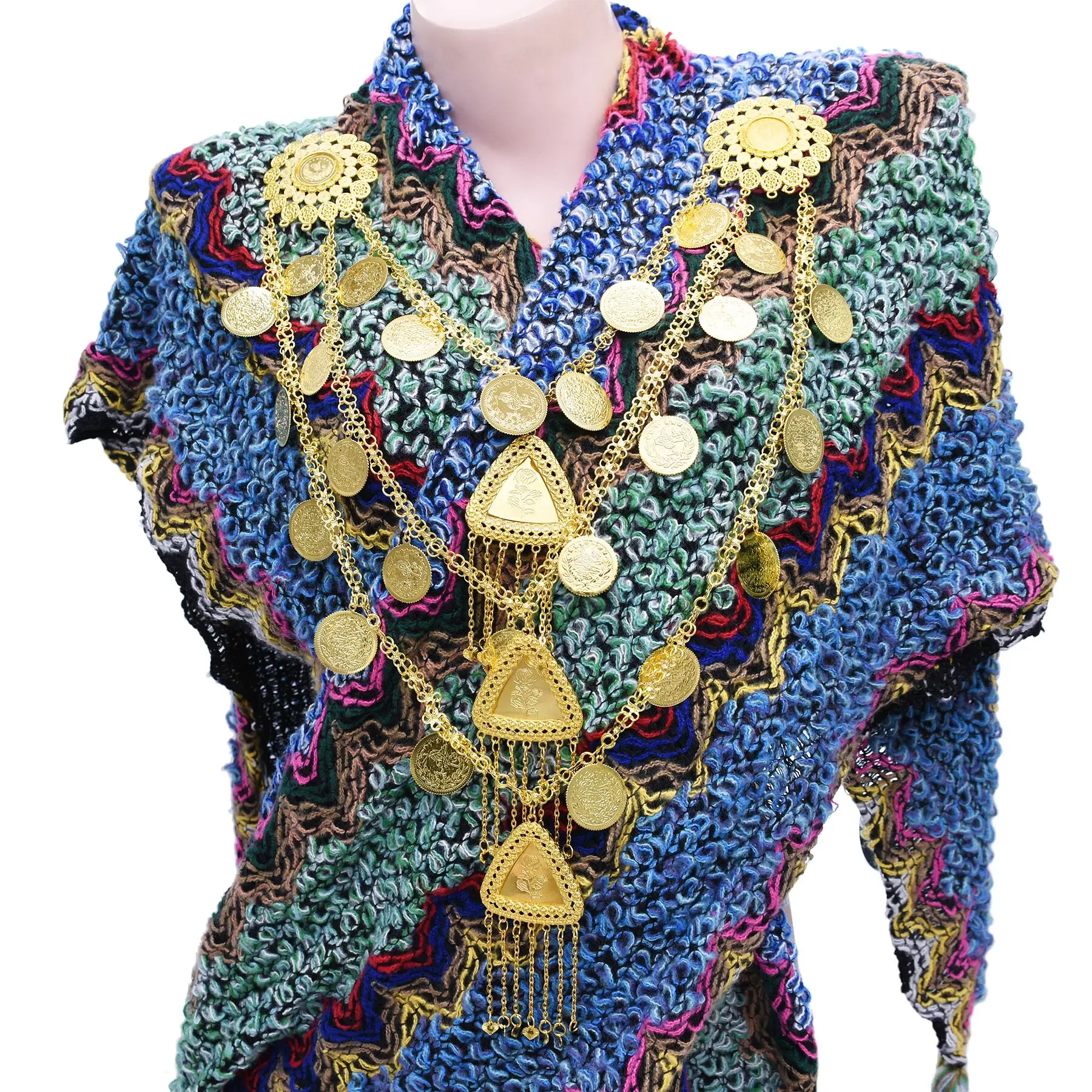 متعدد الطبقات عملات سلسلة الهندسة قلادة المرأة الجسم سلاسل البوهيمي الكتف سلسلة الغجر ثقب البطن الرقص الكرندية الإكسسوار #2