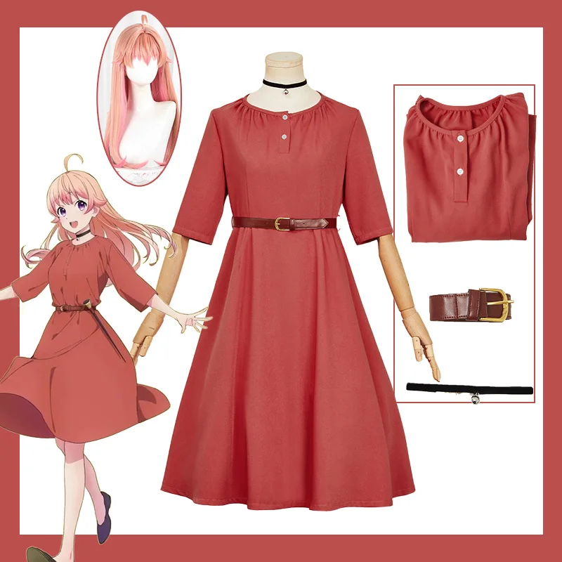 Disfraz de Nico Wakatsuki, vestido rojo, peluca, traje de reloj de bruja de Anime, conjunto de vestido de peluca de Cosplay de verano/fiesta de bruja/graduación