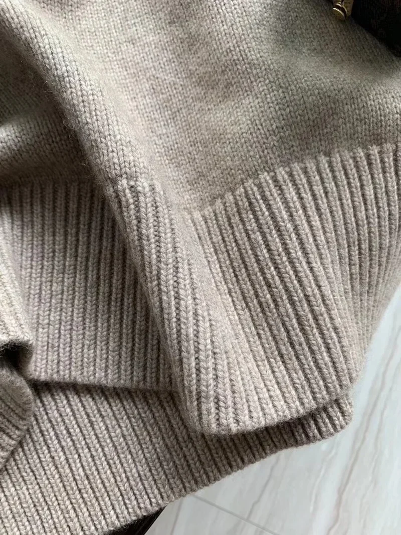 Autumn and Winter New Pure Cashmere Thickened Round Neck Loose Profile Knitted Pullover Sweater Women