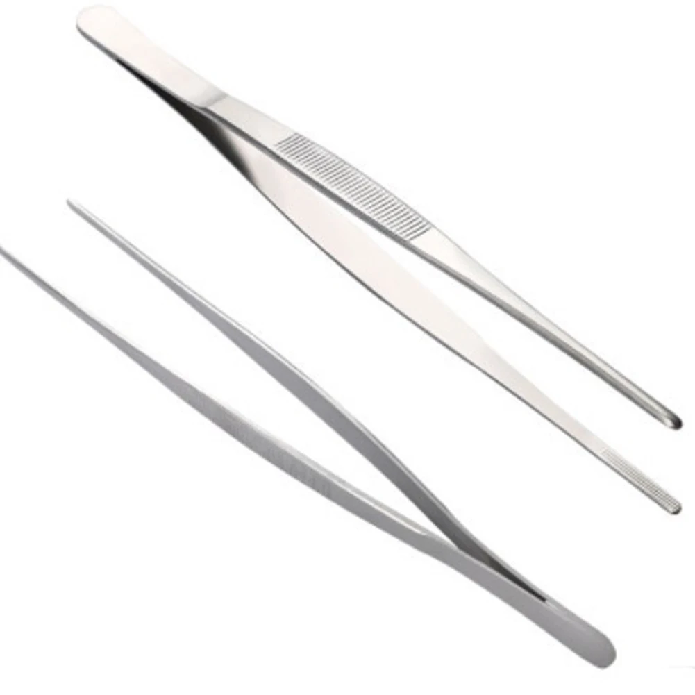 2 Piece Stainless Steel Cooking Tweezers for Grilling BBQ Flipping Serving Pasta Salad Plating Precision Handling Tool