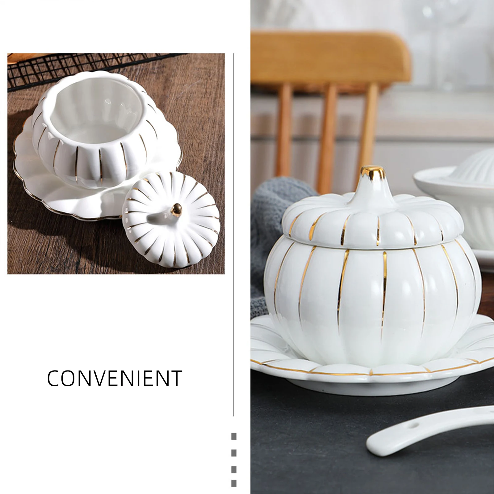 

1 set Stew Pot Set Ceramic Pumpkin Bowls with Lids Smooth Interior Multi-Functional Food Containers for Soup Dessert Steaming