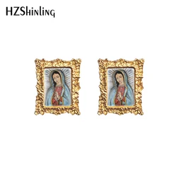2020 New Our Lady of Guadalupe Stud Earring Square Retro Earrings Vintage Glass Cabochon Photo Jewelry Gifts