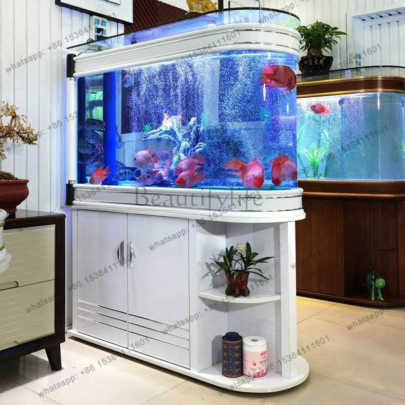 FG Super White Glass Aquarium with Filter, Low Maintenance No Water Change Eco Tank Living Room Divider Screen Shoe Cabinets JT4