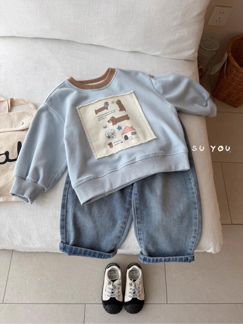 UNITIM Herbst Kinder Jungen Sweatshirts mit Hundemotiv Kinder Babys Jungen Pullover Lässiger Rundhals-Kragen Kleinkinder Jungen Langarm – Detail 7