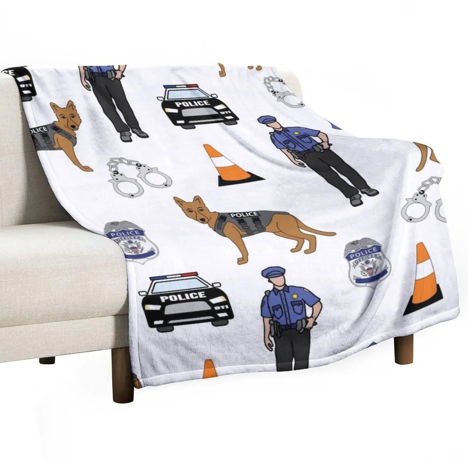 Police Item Mix Throw Blanket Fuzzy Plush Throw Blanket for Sofa Chair