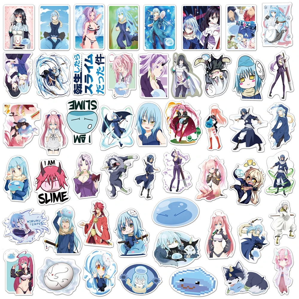 50pcs That Time I Got Reincarnated as a Slime Anime Stickers Skateboard Laptop Motorcycle Cool Waterproof Sticker Decals Kid Toy