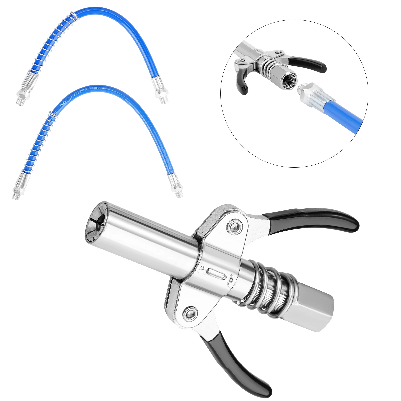 

Grease Gun Clutch Double Handle Gear Oil Nozzle With 30cm Hose And 40cm Hose 10000 PSI Compatible With All 1/8 "Grease Guns