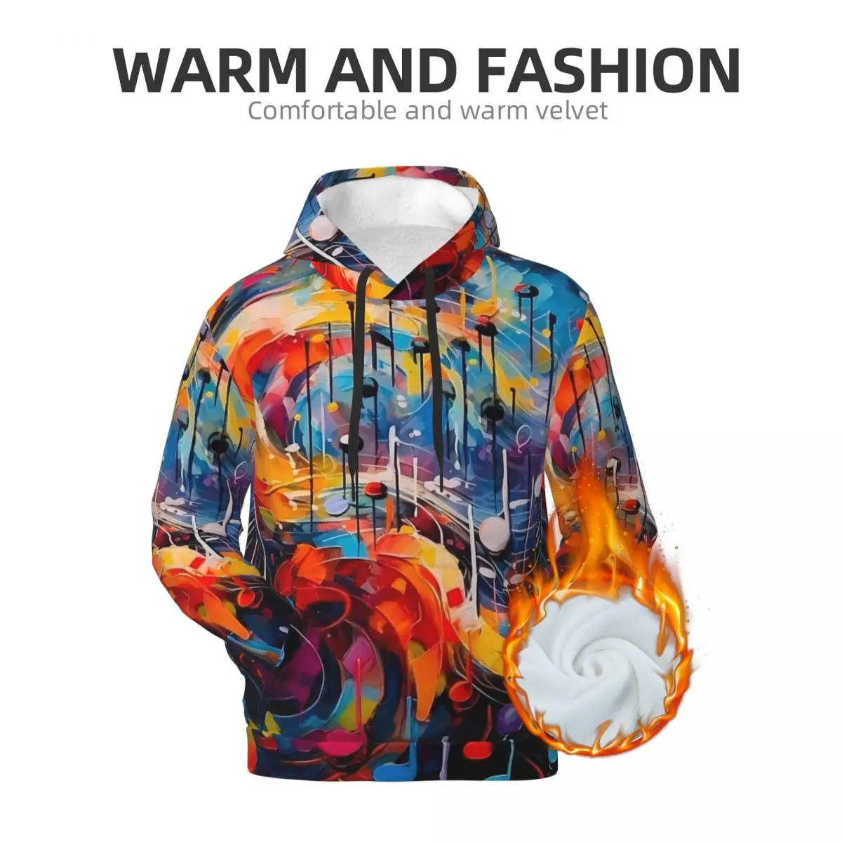 Colorful Music Note Loose Hoodies Male Abstract Print Streetwear Pullover Hoodie Autumn Trendy Basic Hooded Shirt Large Size