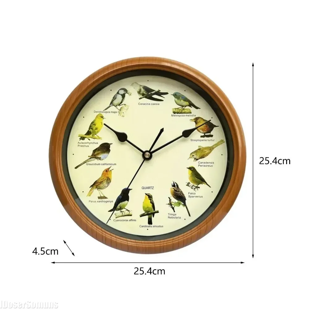 Reloj Musical con diseño de pájaros para colgar en la pared, decoración con sonido, marco verde, melodía para dormitorio y oficina